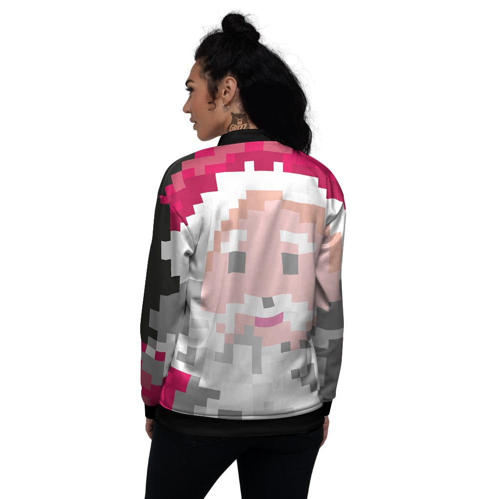 Santa Claus Christmas Pixel Print Women's Bomber Jacket-grizzshop