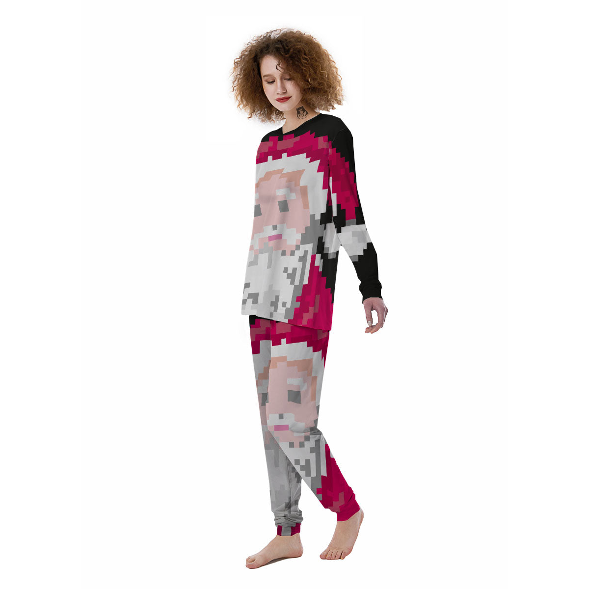 Santa Claus Christmas Pixel Print Women's Pajamas-grizzshop