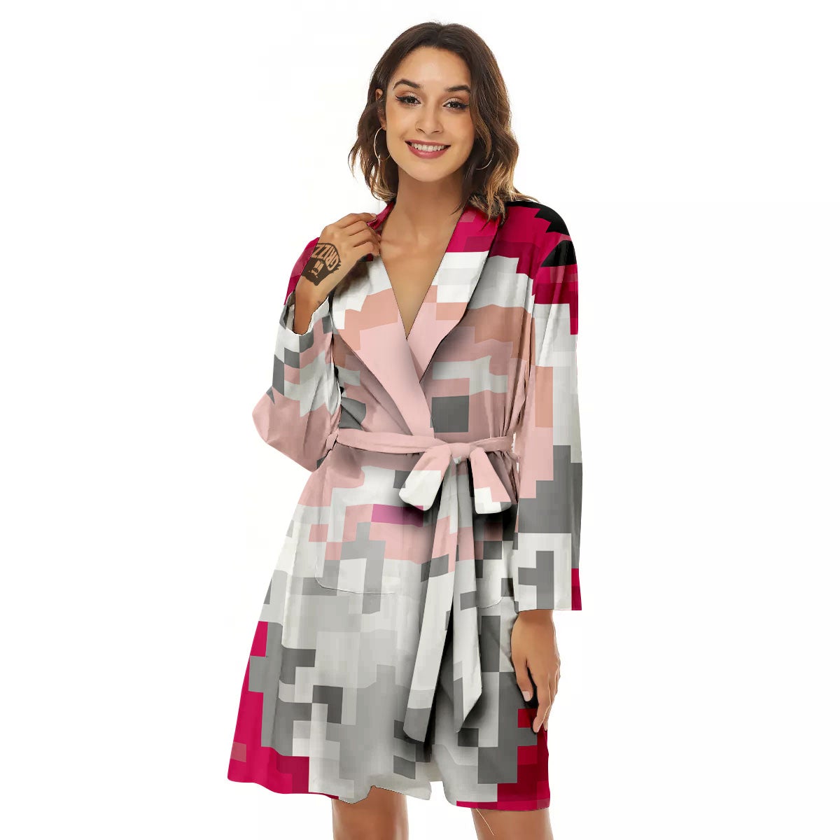 Santa Claus Christmas Pixel Print Women's Robe-grizzshop