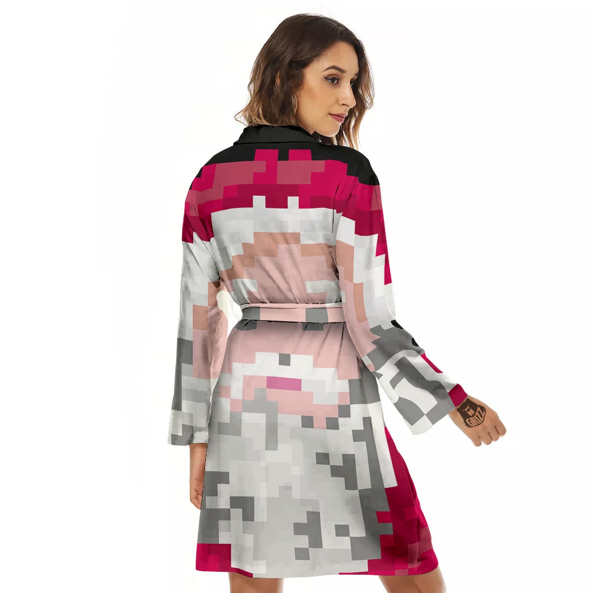 Santa Claus Christmas Pixel Print Women's Robe-grizzshop