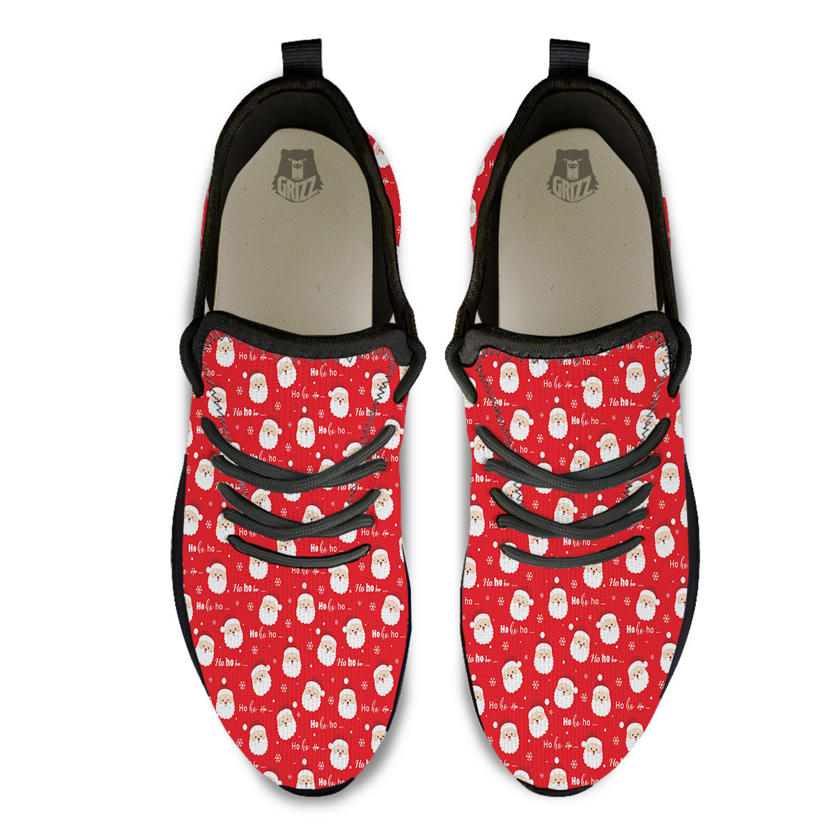 Santa Claus Christmas Print Pattern Black Athletic Shoes-grizzshop