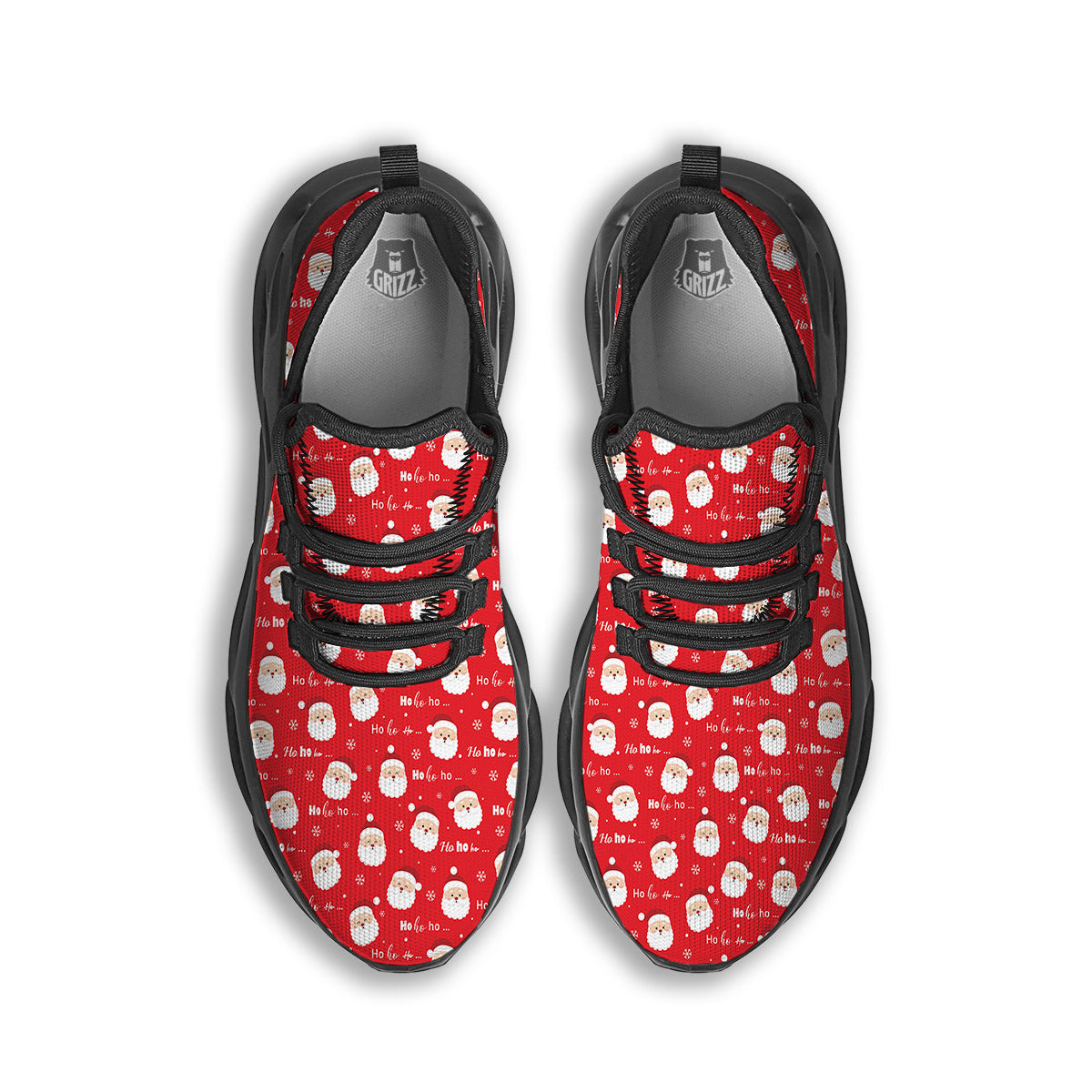 Santa Claus Christmas Print Pattern Black Running Shoes-grizzshop