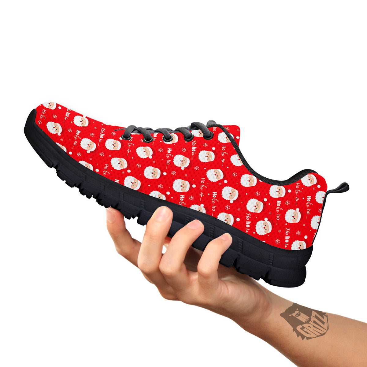 Santa Claus Christmas Print Pattern Black Sneaker-grizzshop