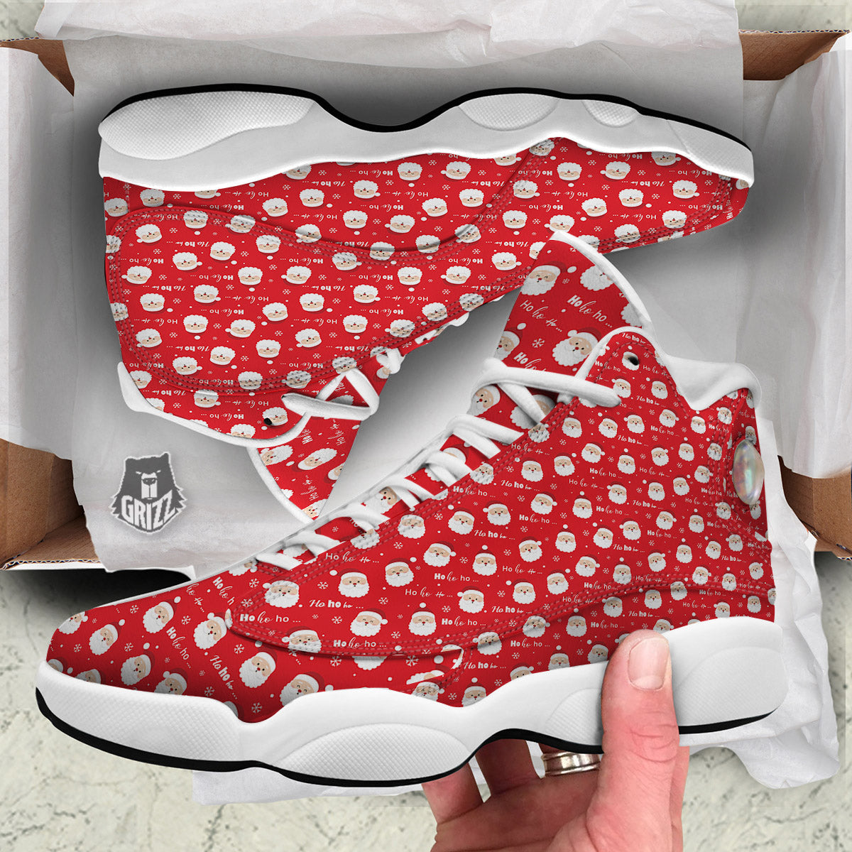 Santa Claus Christmas Print Pattern White Basketball Shoes-grizzshop