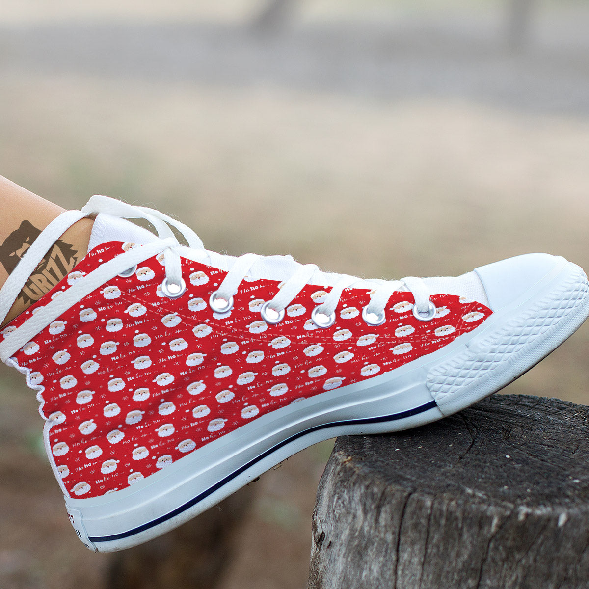 Santa Claus Christmas Print Pattern White High Top Shoes-grizzshop