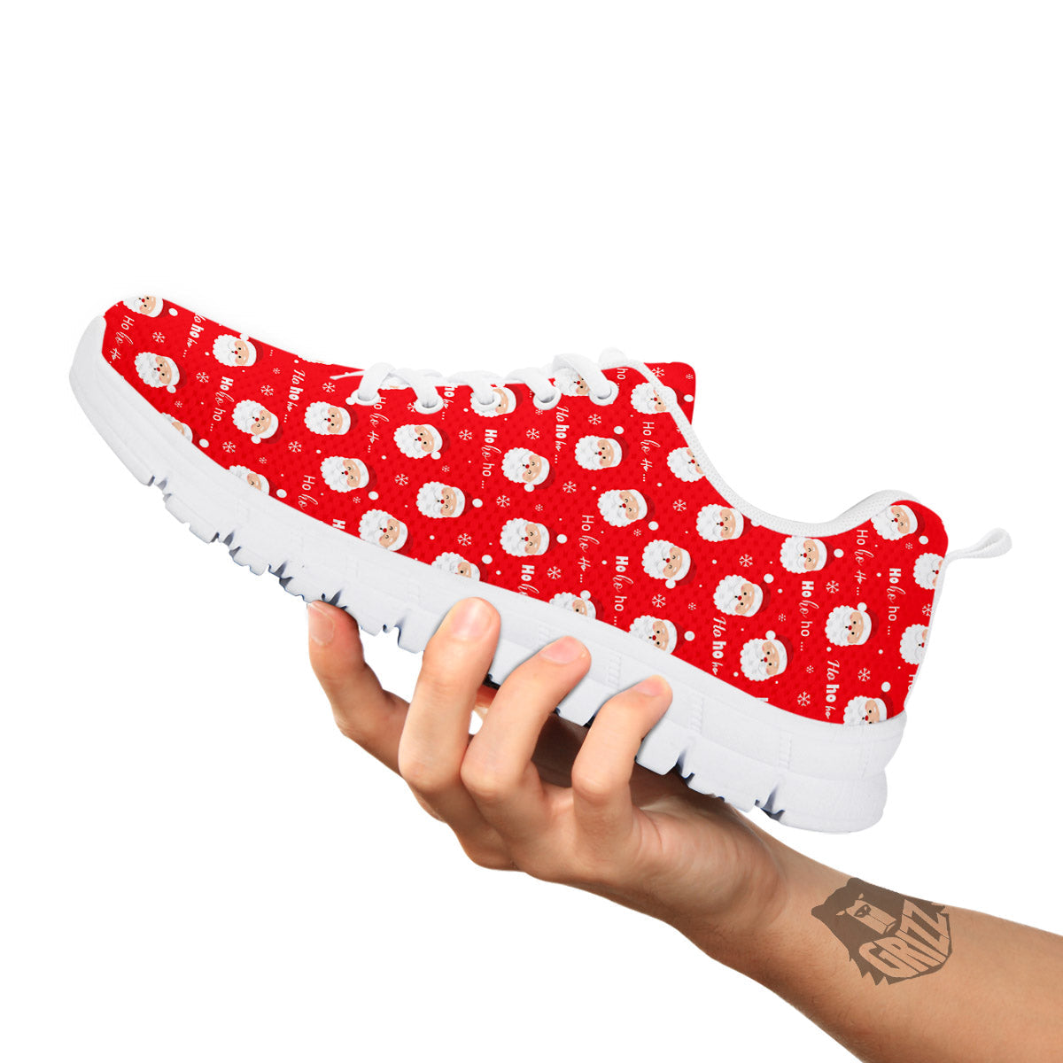 Santa Claus Christmas Print Pattern White Sneaker-grizzshop