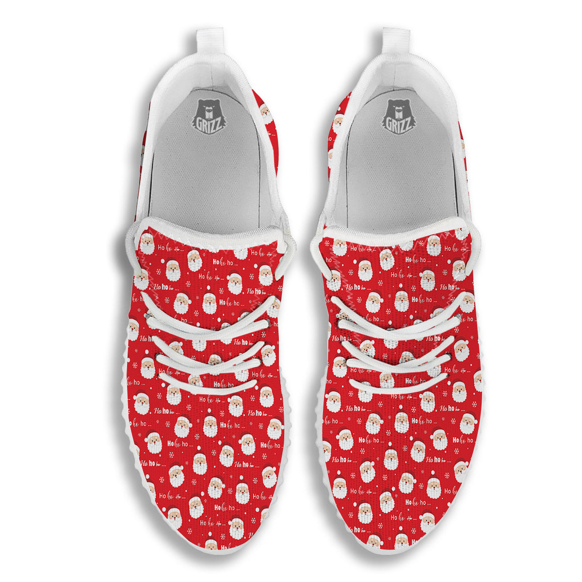 Santa Claus Christmas Print Pattern White Walking Shoes-grizzshop