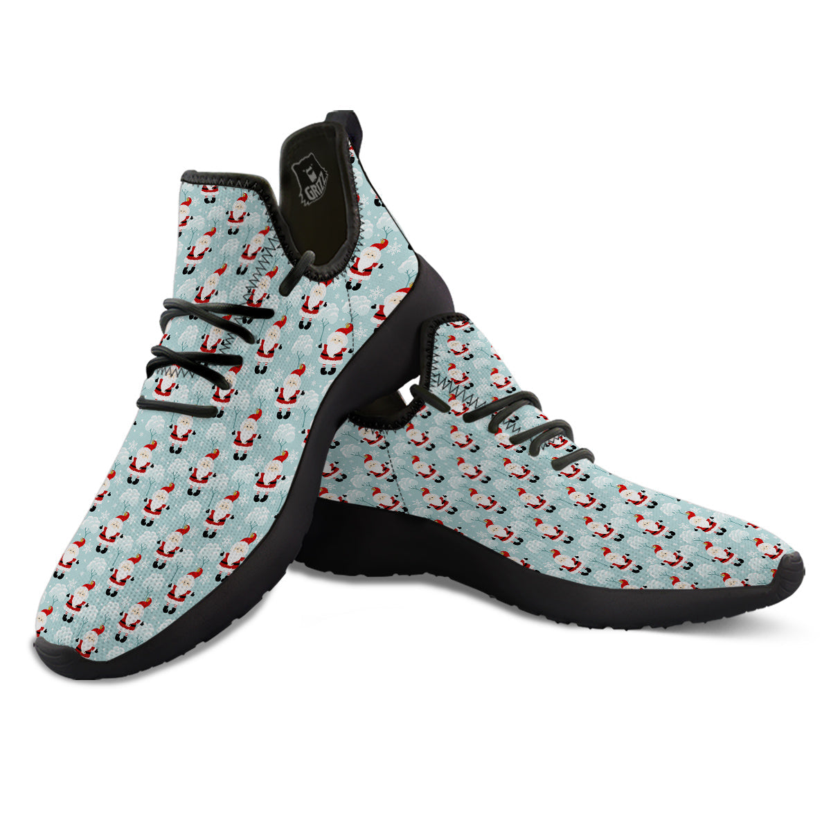 Santa Claus Cute Print Pattern Black Athletic Shoes-grizzshop