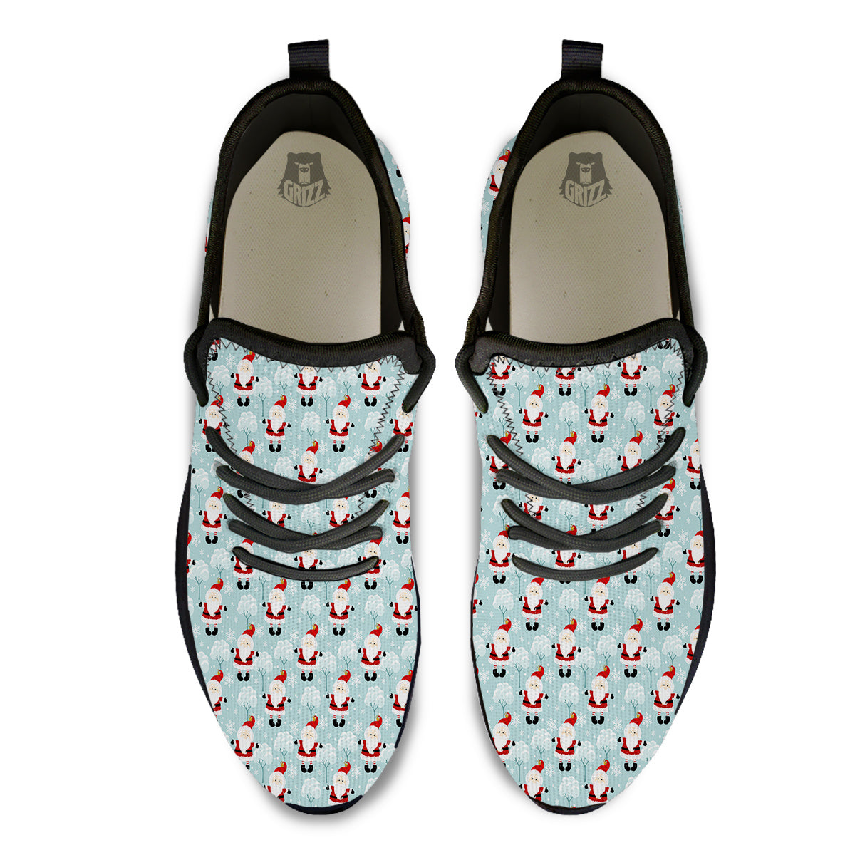 Santa Claus Cute Print Pattern Black Athletic Shoes-grizzshop