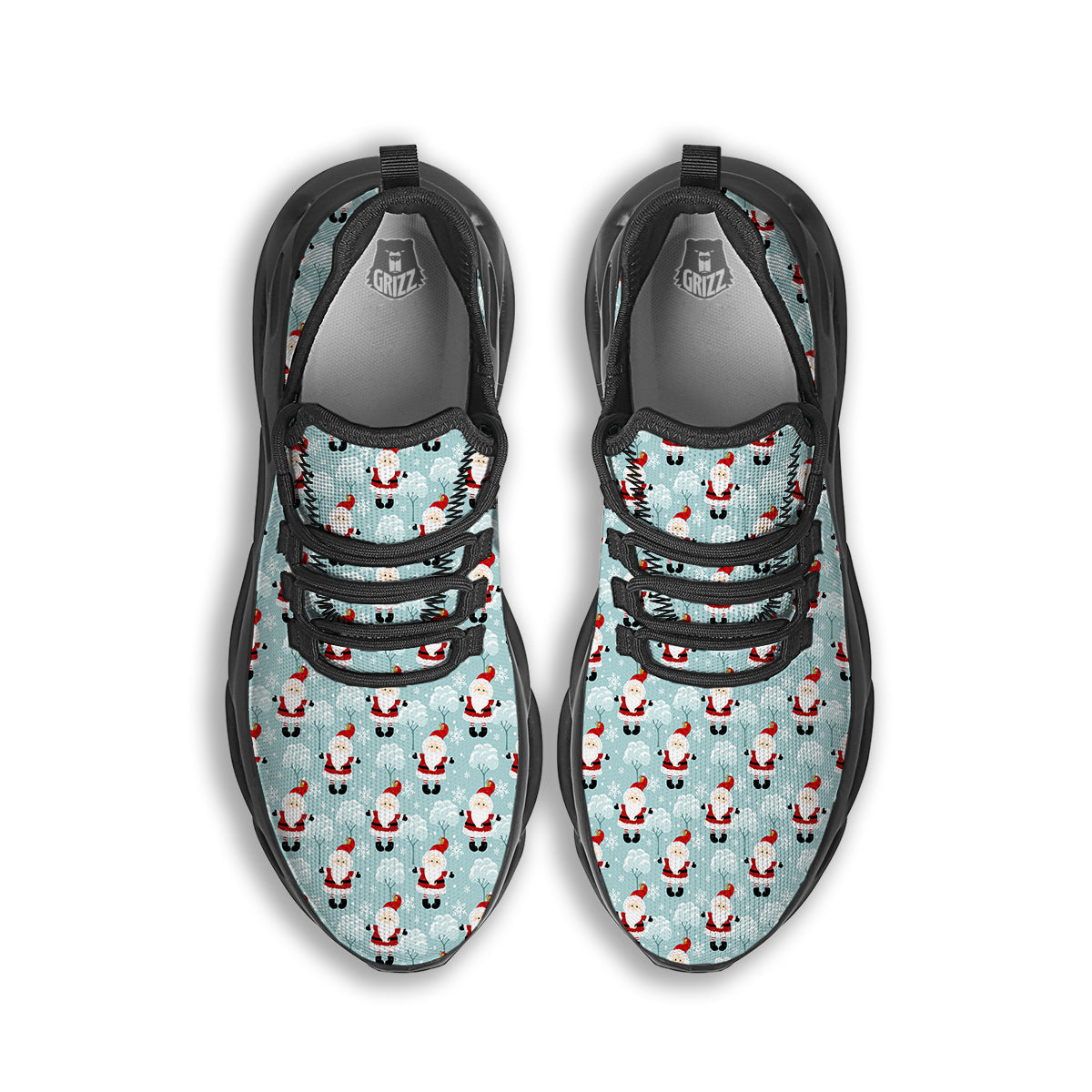 Santa Claus Cute Print Pattern Black Running Shoes-grizzshop