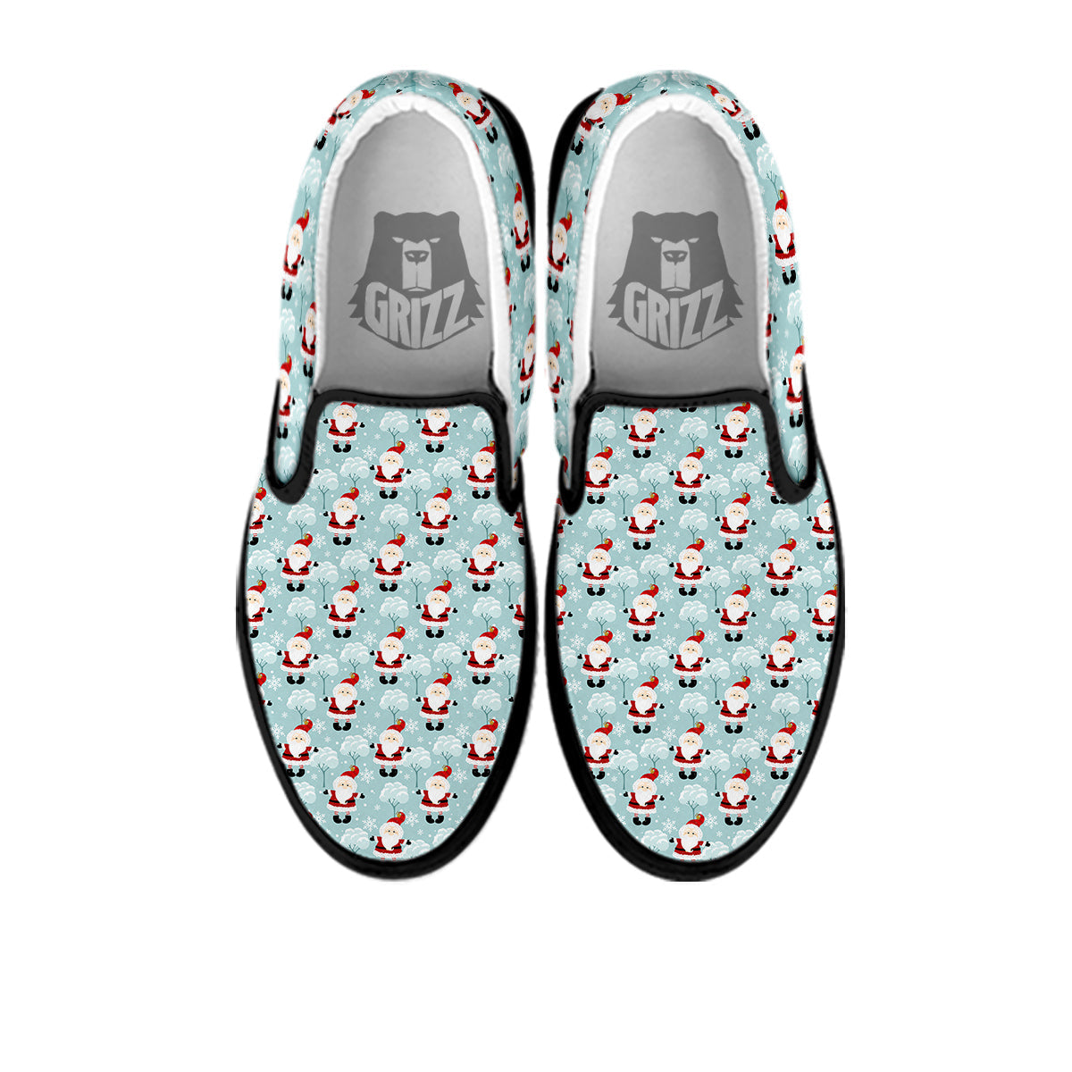 Santa Claus Cute Print Pattern Black Slip On Shoes-grizzshop