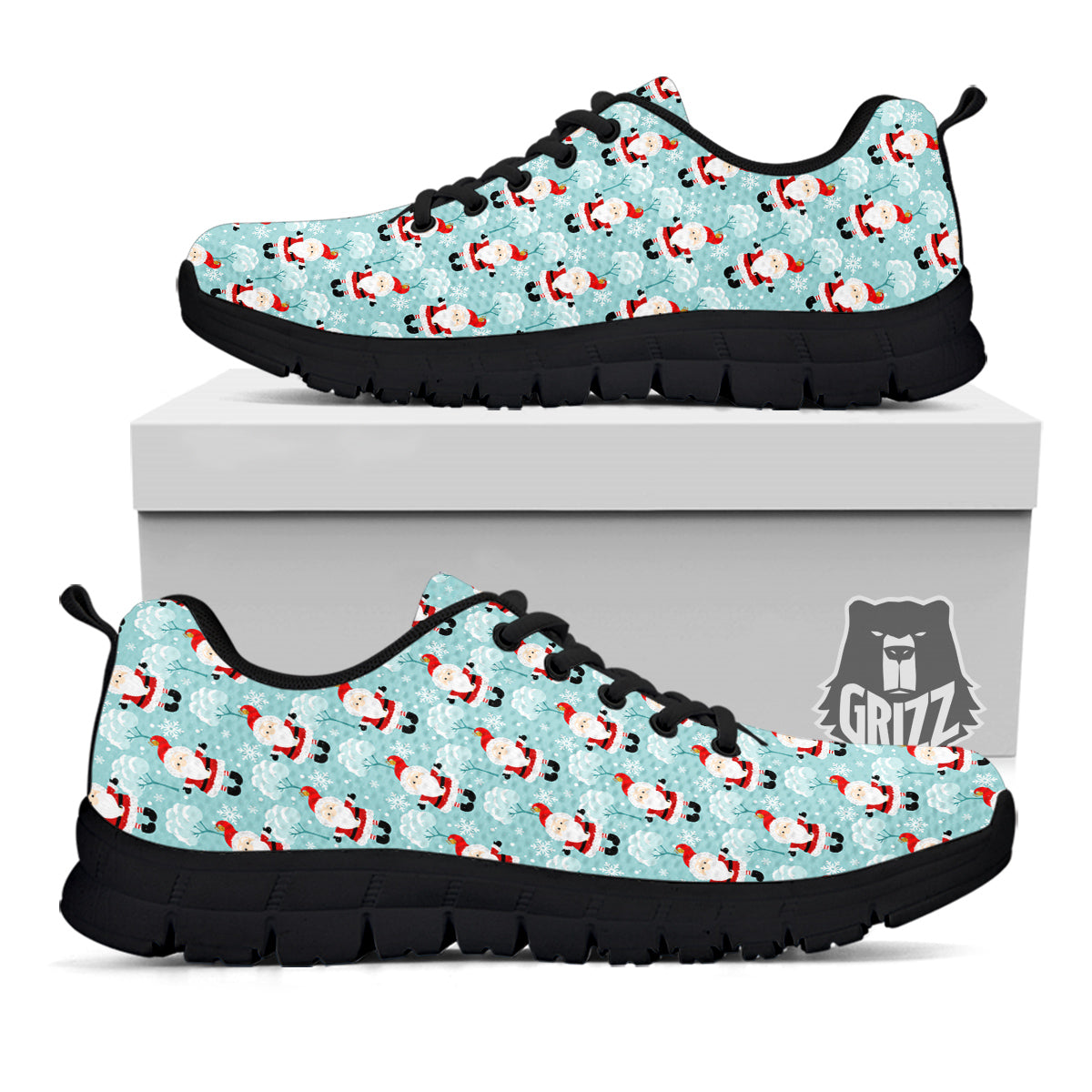 Santa Claus Cute Print Pattern Black Sneaker-grizzshop