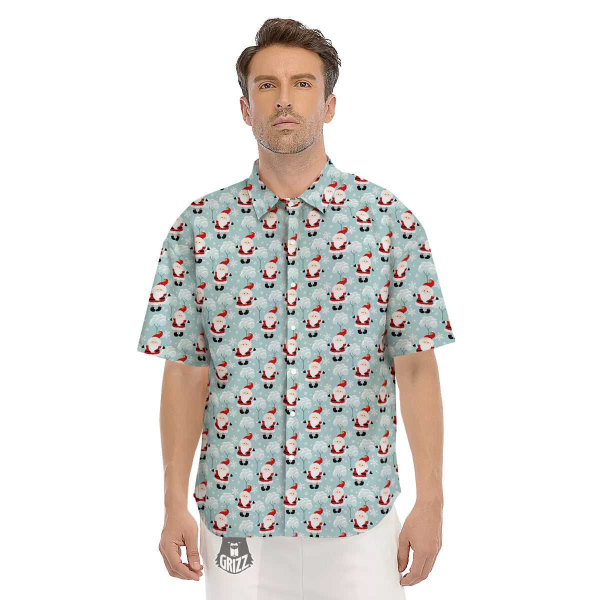 Santa Claus Cute Print Pattern Men's Short Sleeve Shirts-grizzshop