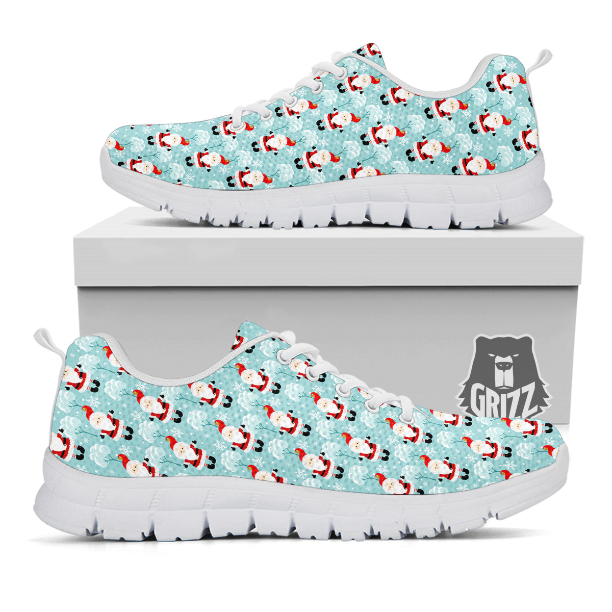 Santa Claus Cute Print Pattern White Sneaker-grizzshop