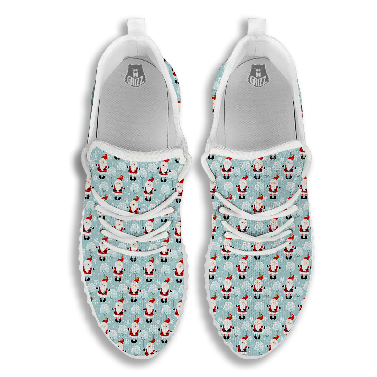 Santa Claus Cute Print Pattern White Walking Shoes-grizzshop