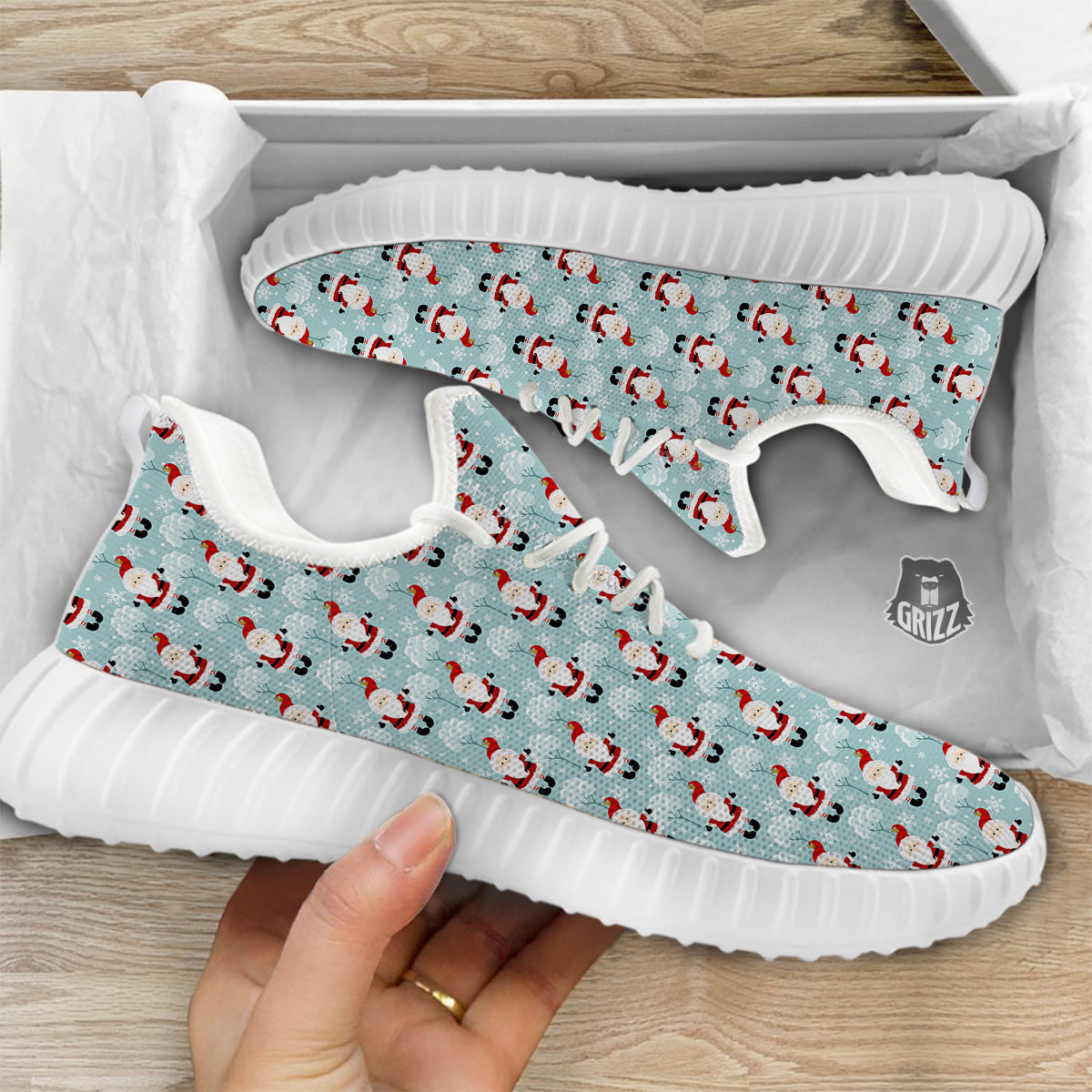 Santa Claus Cute Print Pattern White Walking Shoes-grizzshop