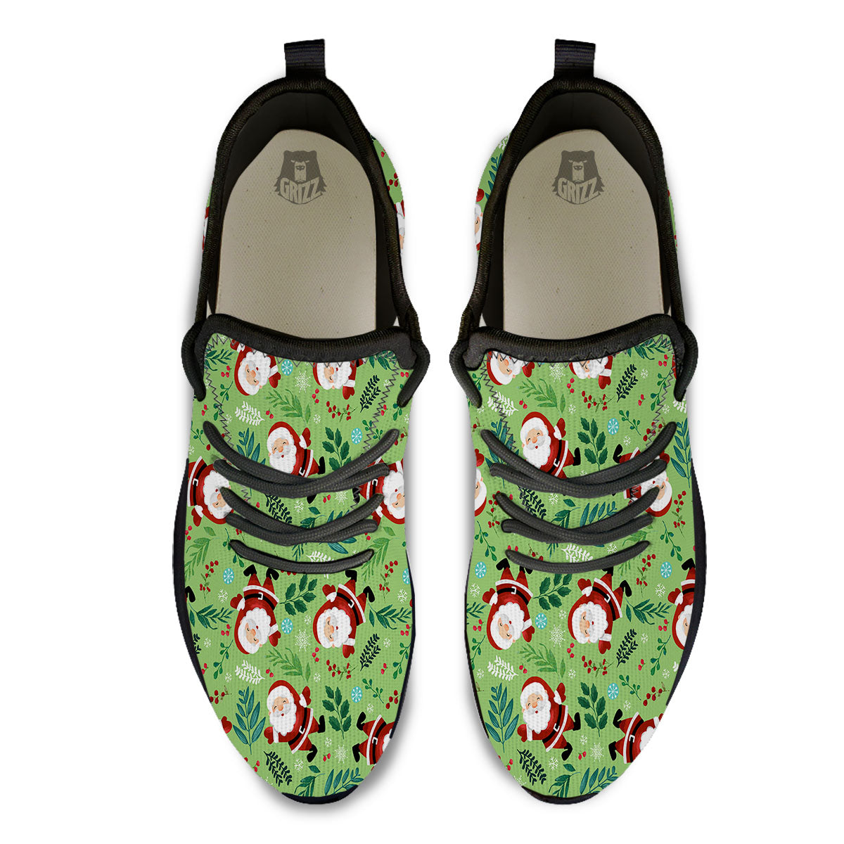 Santa Claus Happy Print Pattern Black Athletic Shoes-grizzshop