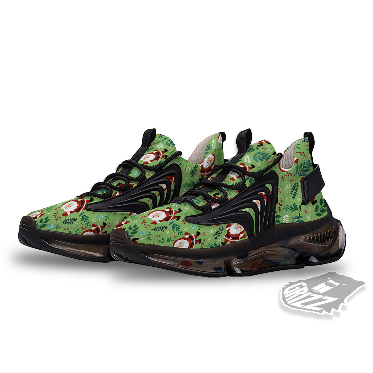 Santa Claus Happy Print Pattern Black Gym Shoes-grizzshop