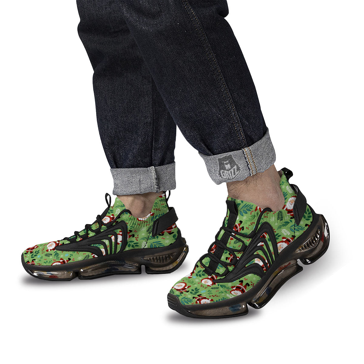 Santa Claus Happy Print Pattern Black Gym Shoes-grizzshop