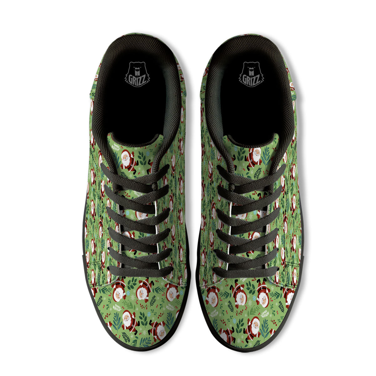 Santa Claus Happy Print Pattern Black Low Top Sneakers-grizzshop