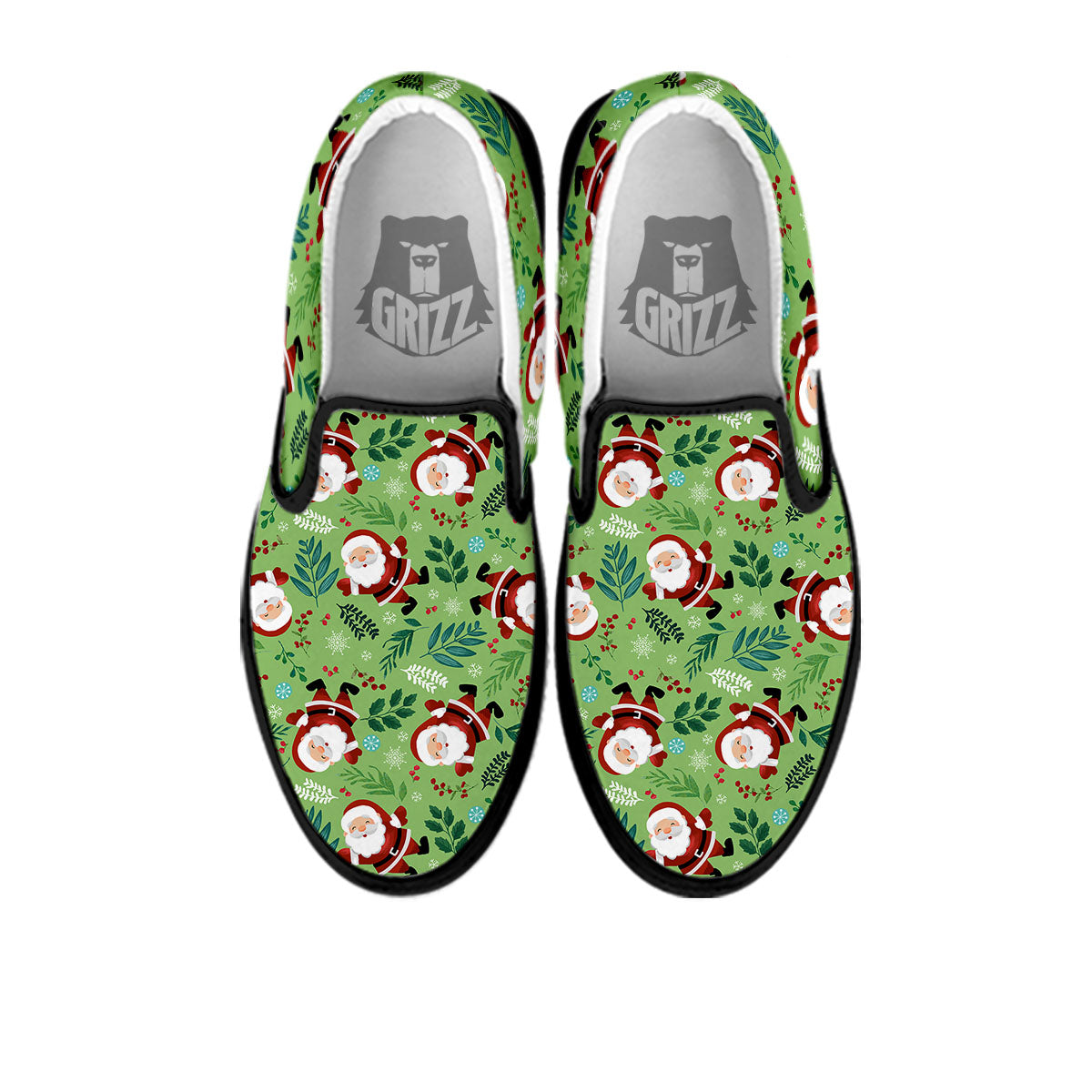 Santa Claus Happy Print Pattern Black Slip On Shoes-grizzshop