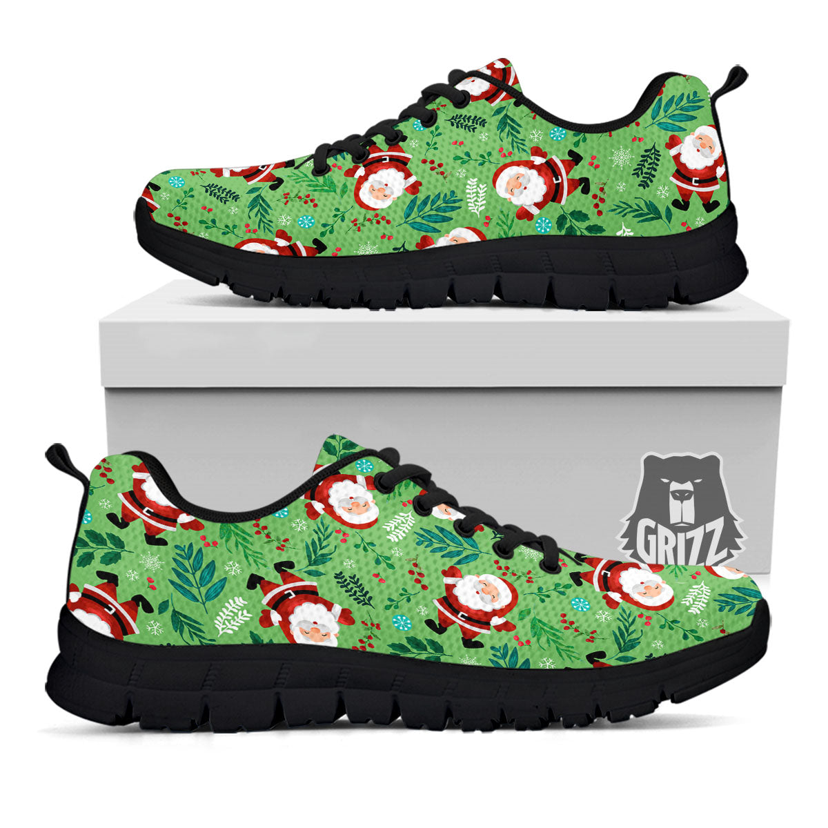 Santa Claus Happy Print Pattern Black Sneaker-grizzshop
