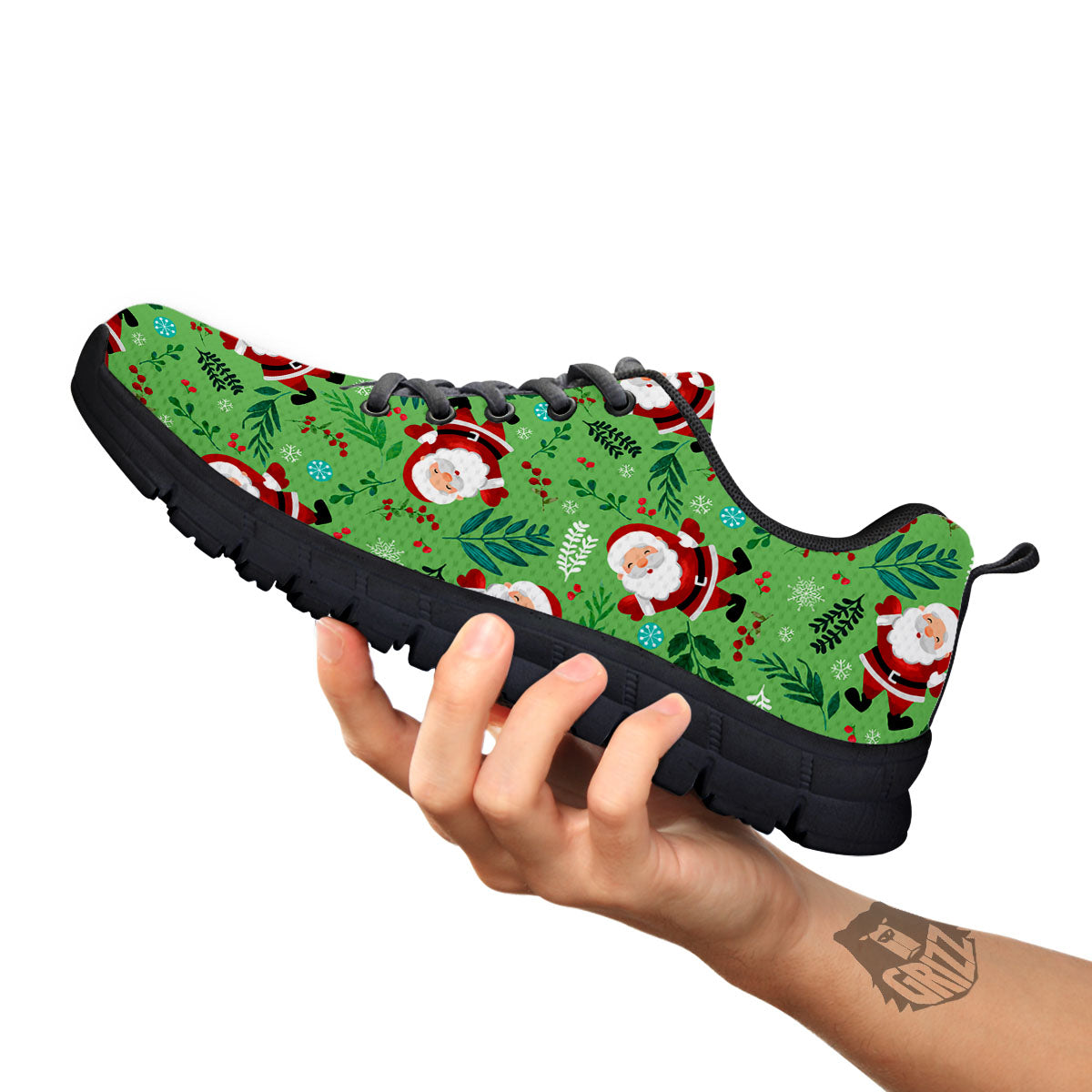 Santa Claus Happy Print Pattern Black Sneaker-grizzshop