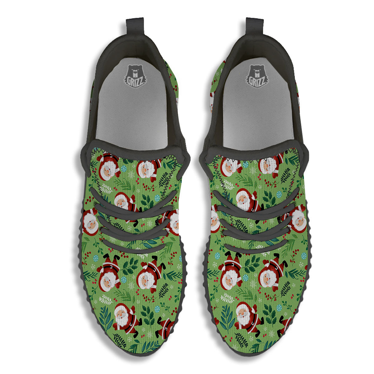 Santa Claus Happy Print Pattern Black Walking Shoes-grizzshop