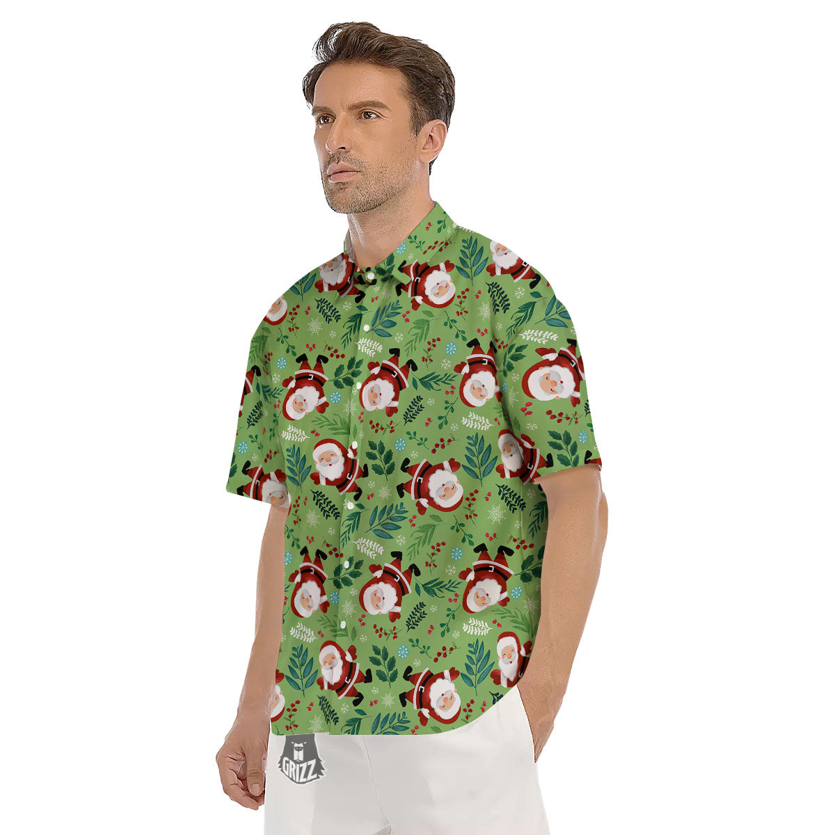 Santa Claus Happy Print Pattern Men's Short Sleeve Shirts-grizzshop