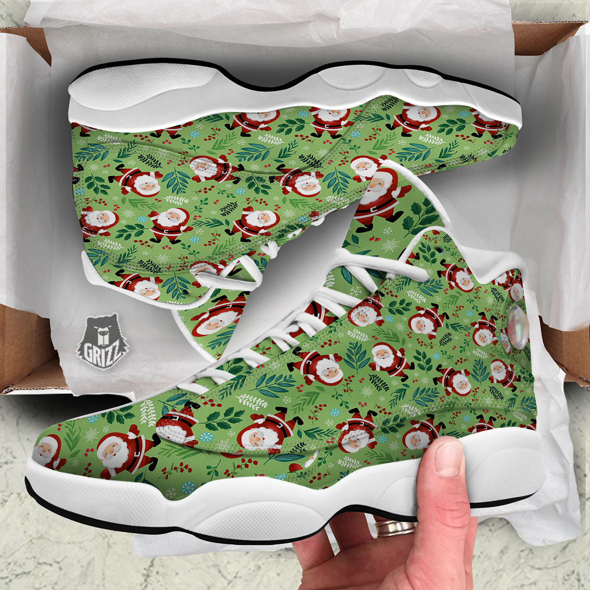 Santa Claus Happy Print Pattern White Basketball Shoes-grizzshop