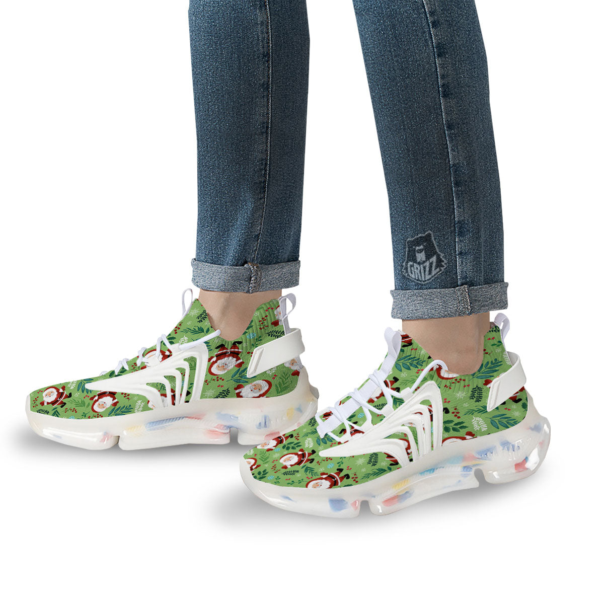 Santa Claus Happy Print Pattern White Gym Shoes-grizzshop