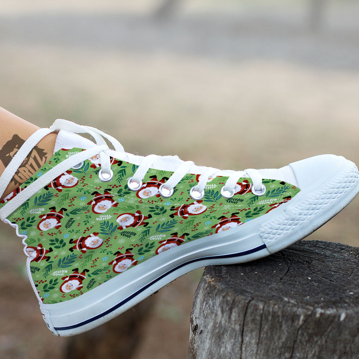 Santa Claus Happy Print Pattern White High Top Shoes-grizzshop