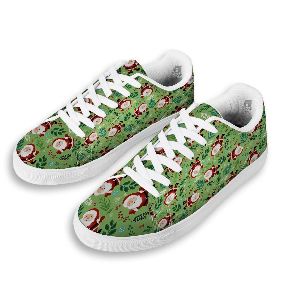 Santa Claus Happy Print Pattern White Low Top Sneakers-grizzshop