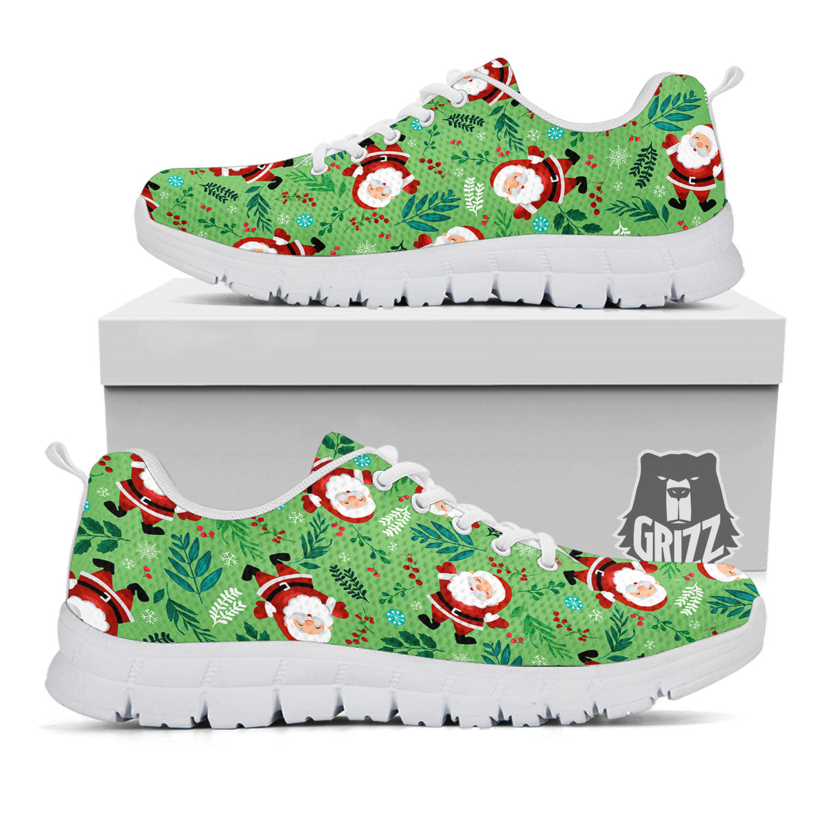 Santa Claus Happy Print Pattern White Sneaker-grizzshop