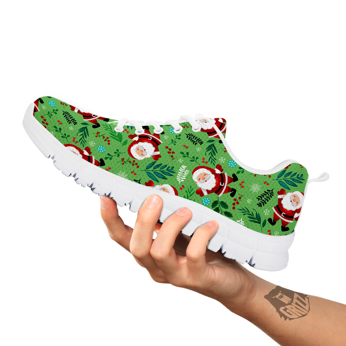 Santa Claus Happy Print Pattern White Sneaker-grizzshop