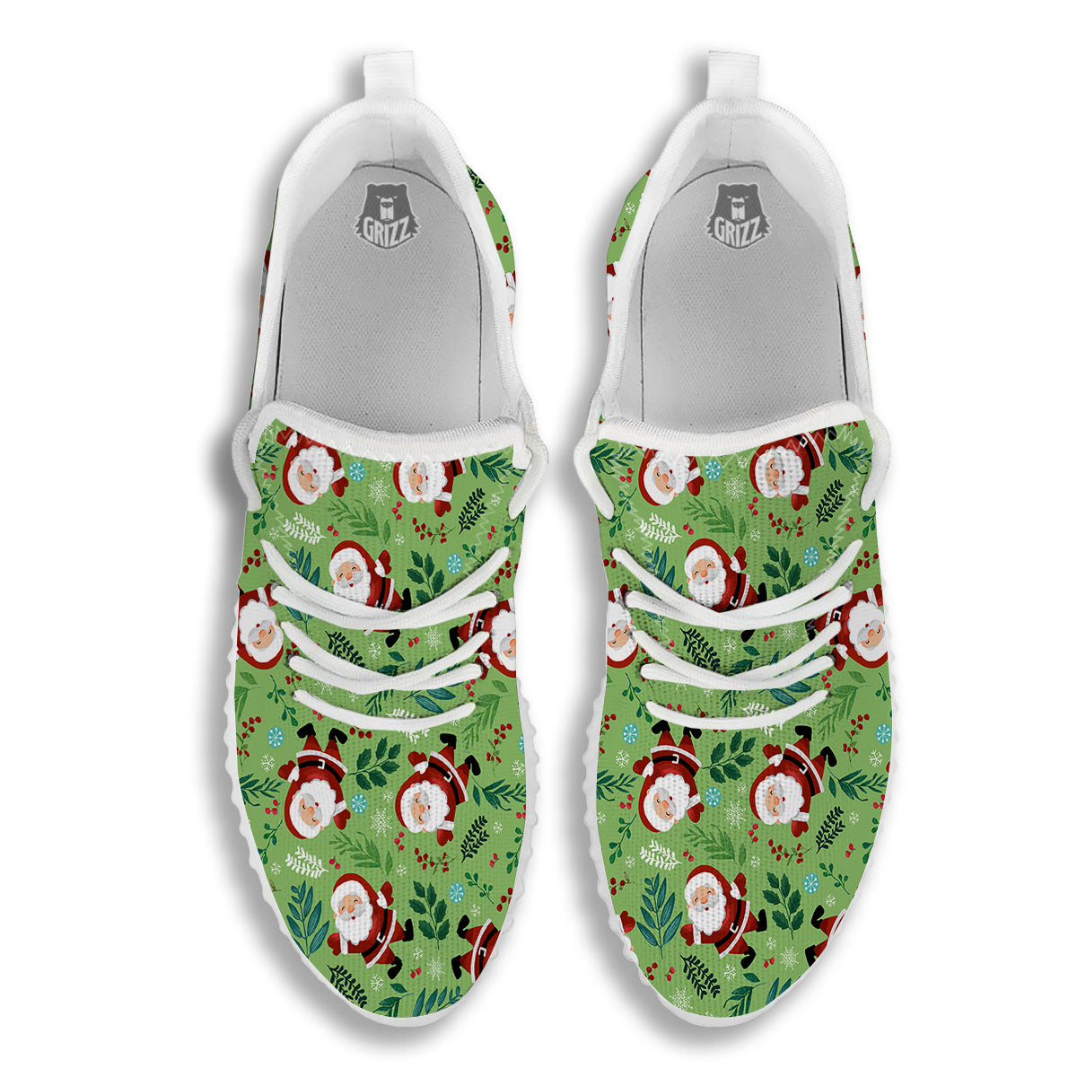 Santa Claus Happy Print Pattern White Walking Shoes-grizzshop