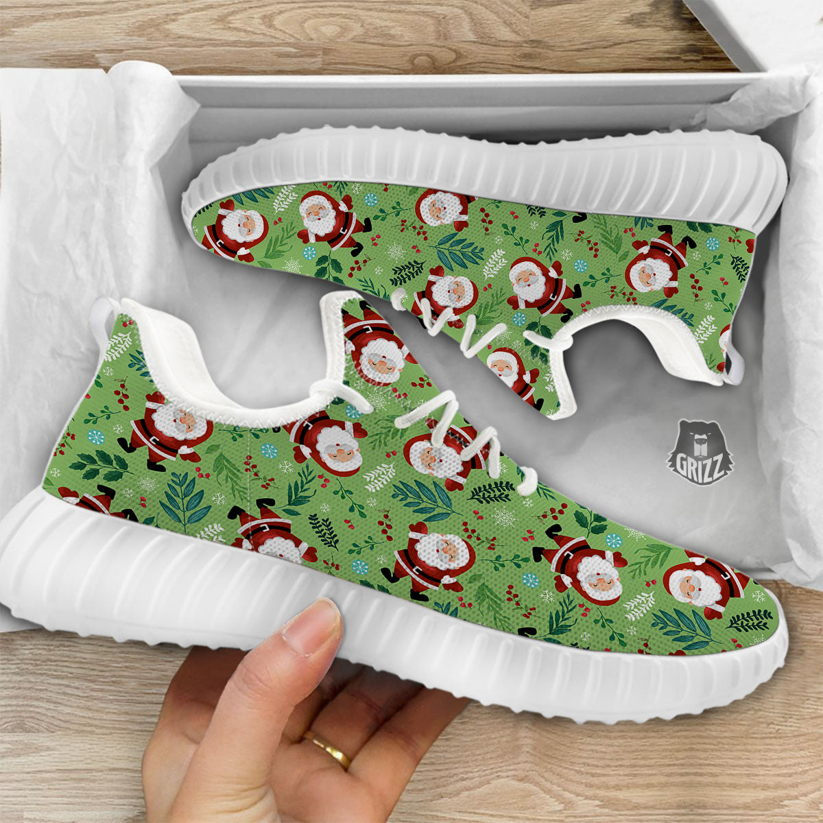 Santa Claus Happy Print Pattern White Walking Shoes-grizzshop