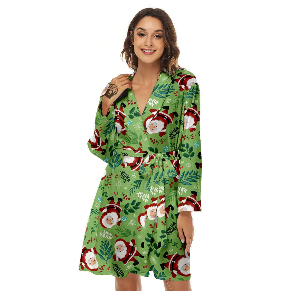 Santa Claus Happy Print Pattern Women's Robe-grizzshop