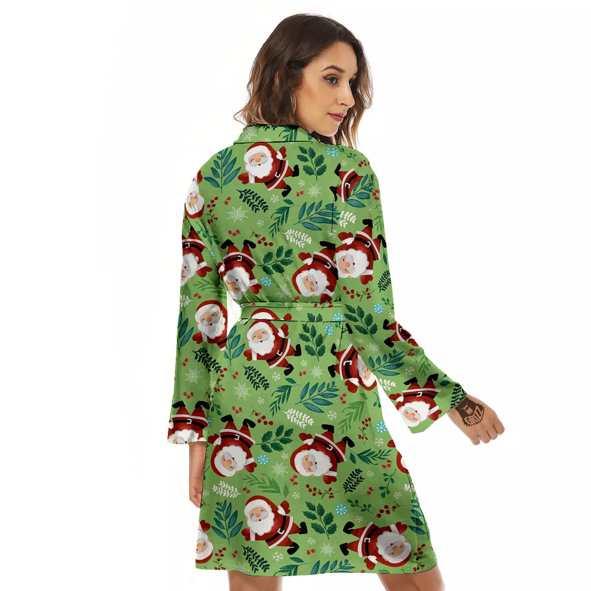 Santa Claus Happy Print Pattern Women's Robe-grizzshop