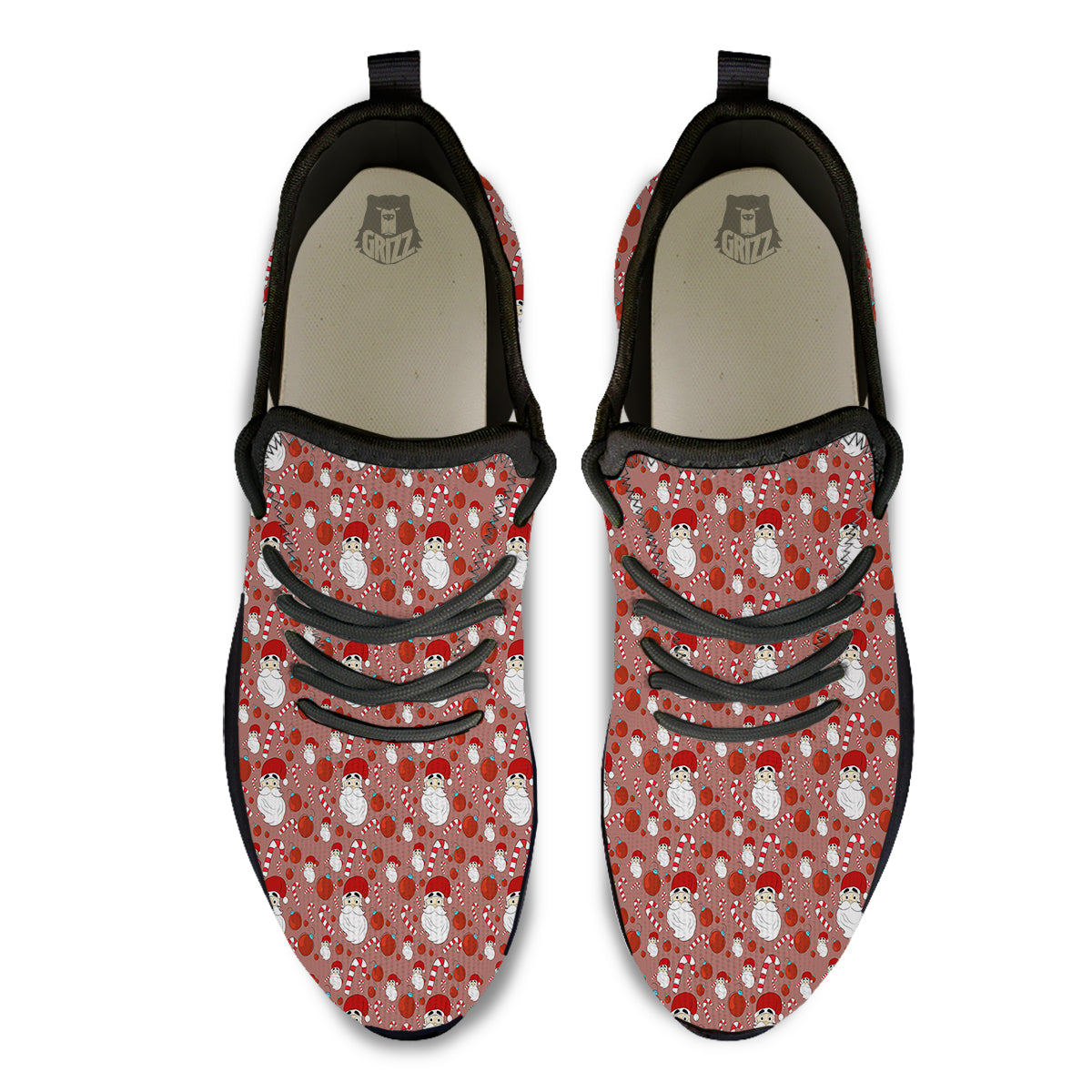 Santa Claus Hat And Candy Print Pattern Black Athletic Shoes-grizzshop