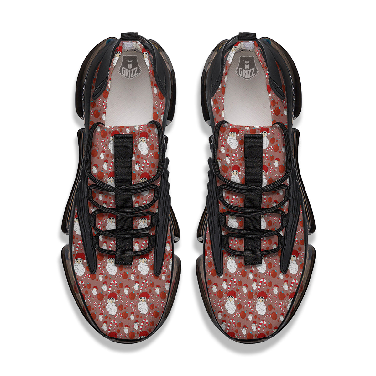 Santa Claus Hat And Candy Print Pattern Black Gym Shoes-grizzshop
