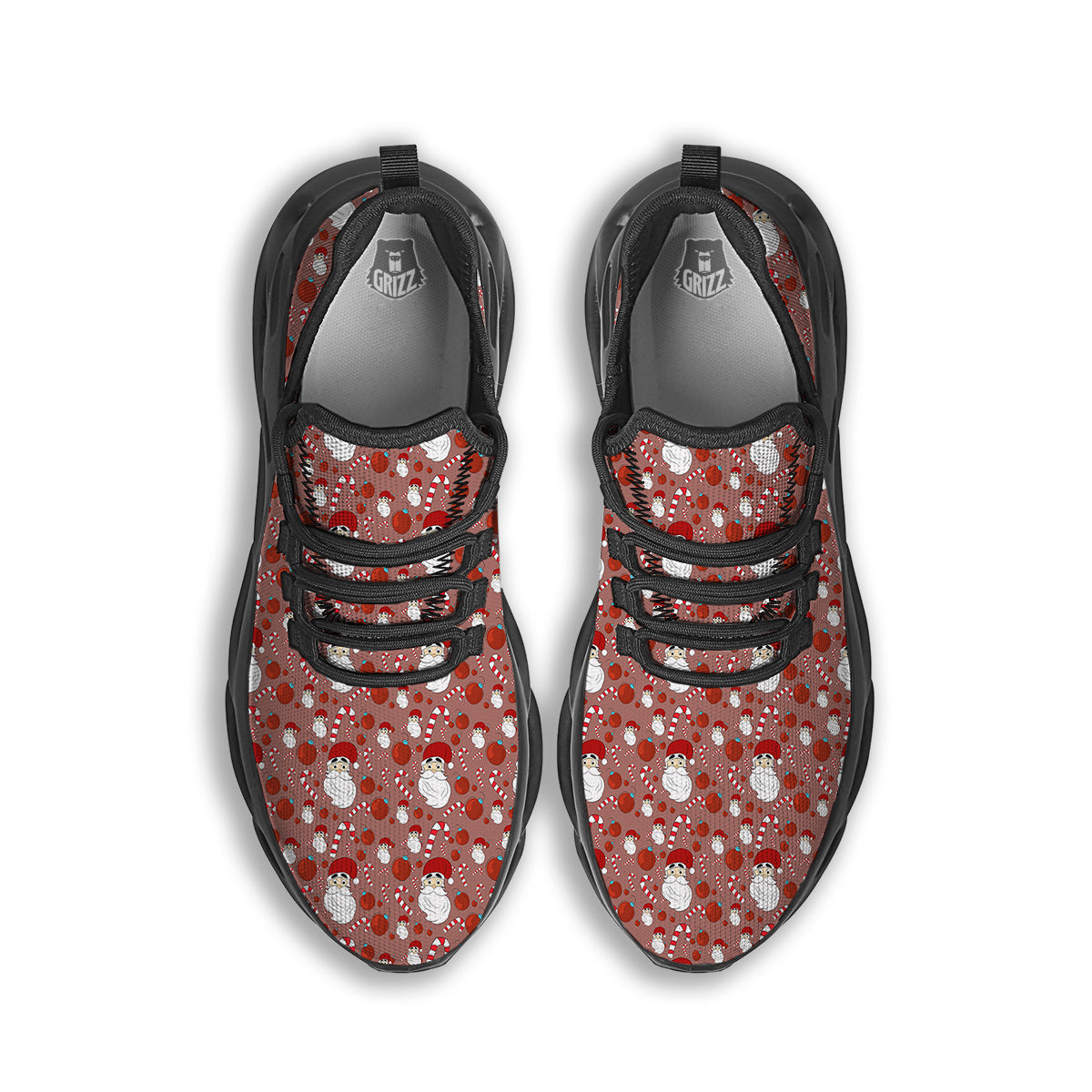 Santa Claus Hat And Candy Print Pattern Black Running Shoes-grizzshop
