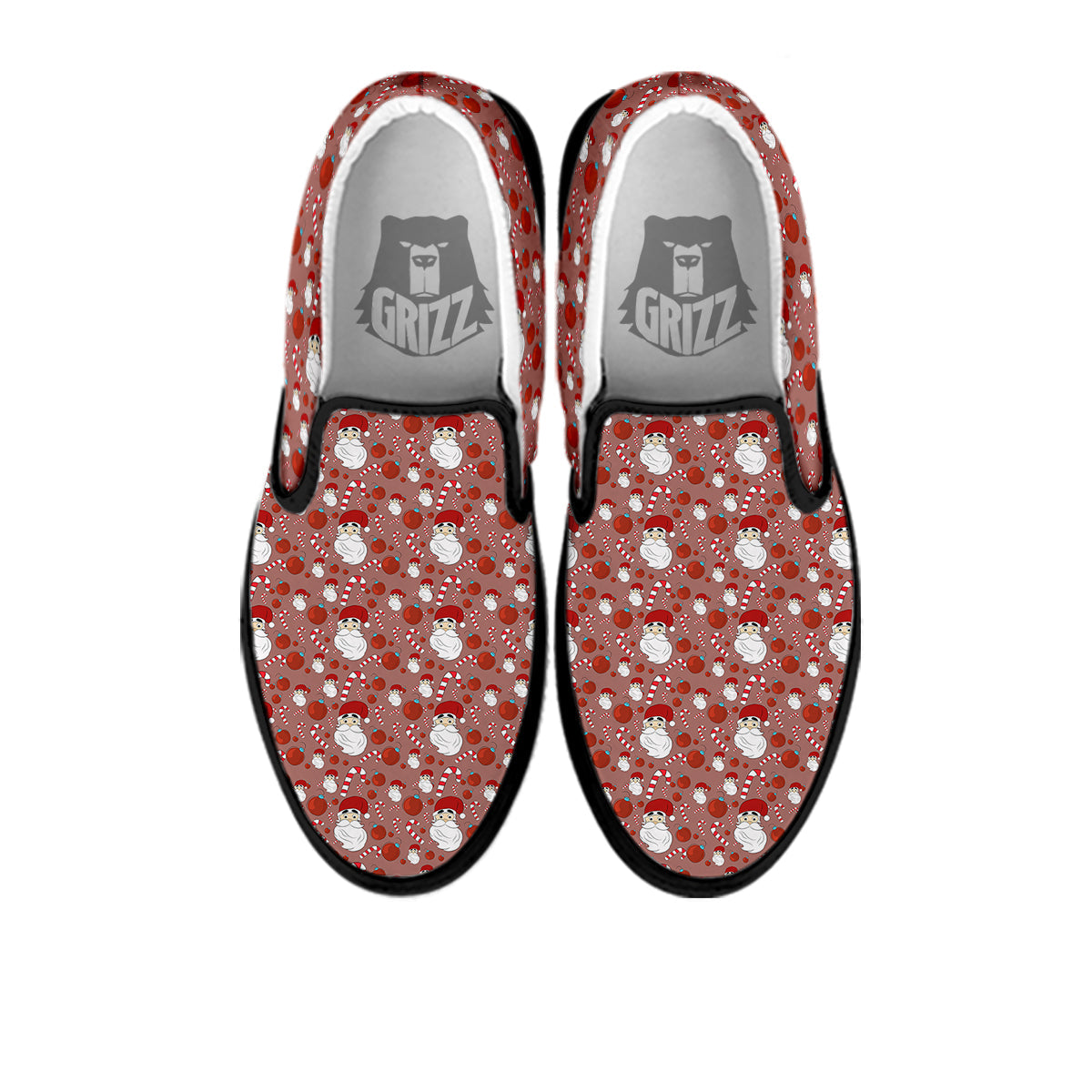 Santa Claus Hat And Candy Print Pattern Black Slip On Shoes-grizzshop