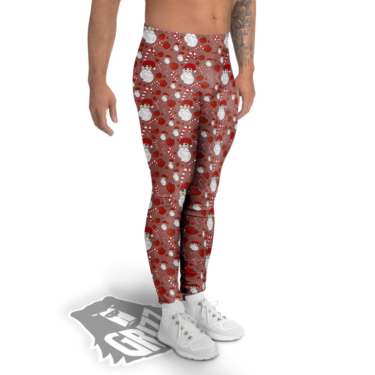 Santa Claus Hat And Candy Print Pattern Men's Leggings-grizzshop