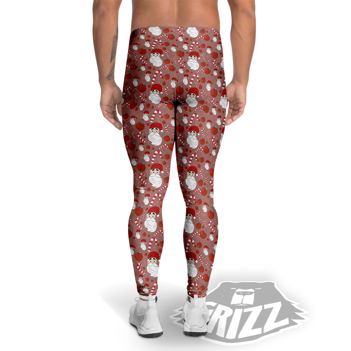 Santa Claus Hat And Candy Print Pattern Men's Leggings-grizzshop