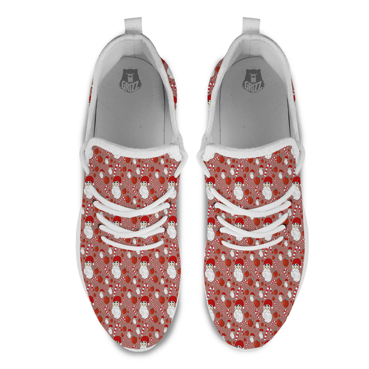 Santa Claus Hat And Candy Print Pattern White Athletic Shoes-grizzshop