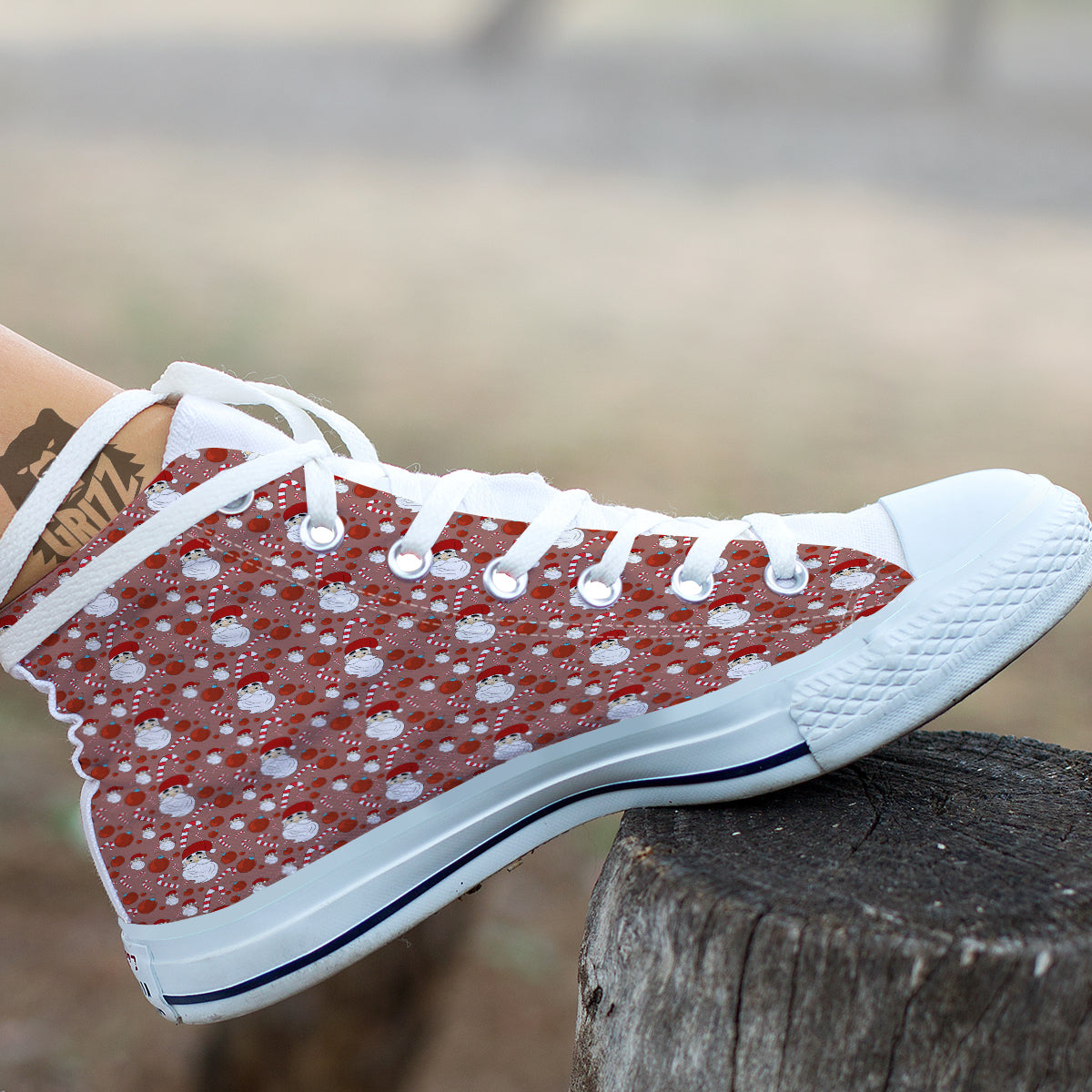 Santa Claus Hat And Candy Print Pattern White High Top Shoes-grizzshop