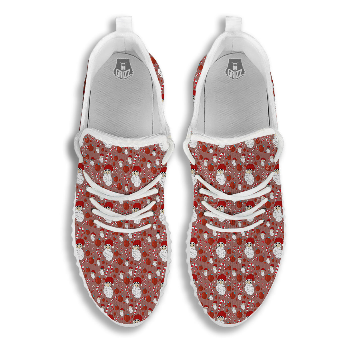 Santa Claus Hat And Candy Print Pattern White Walking Shoes-grizzshop