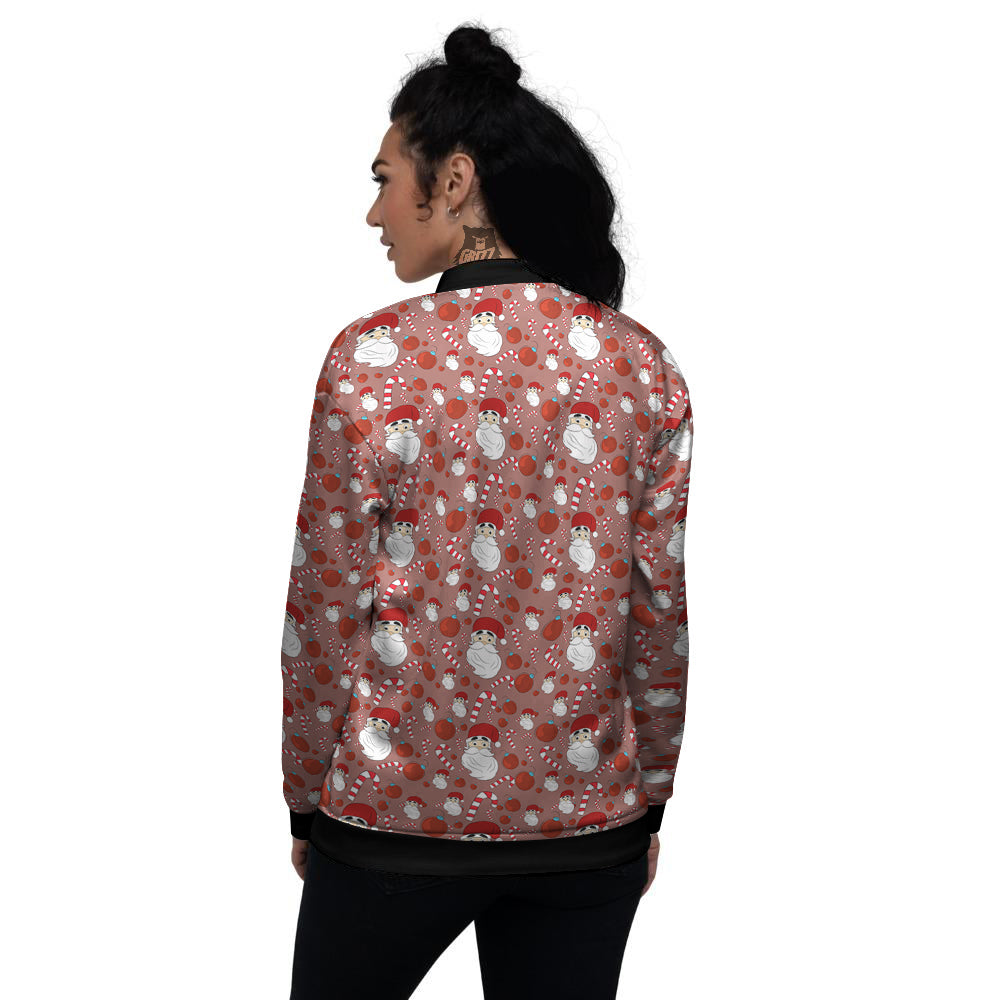 Santa Claus Hat And Candy Print Pattern Women's Bomber Jacket-grizzshop