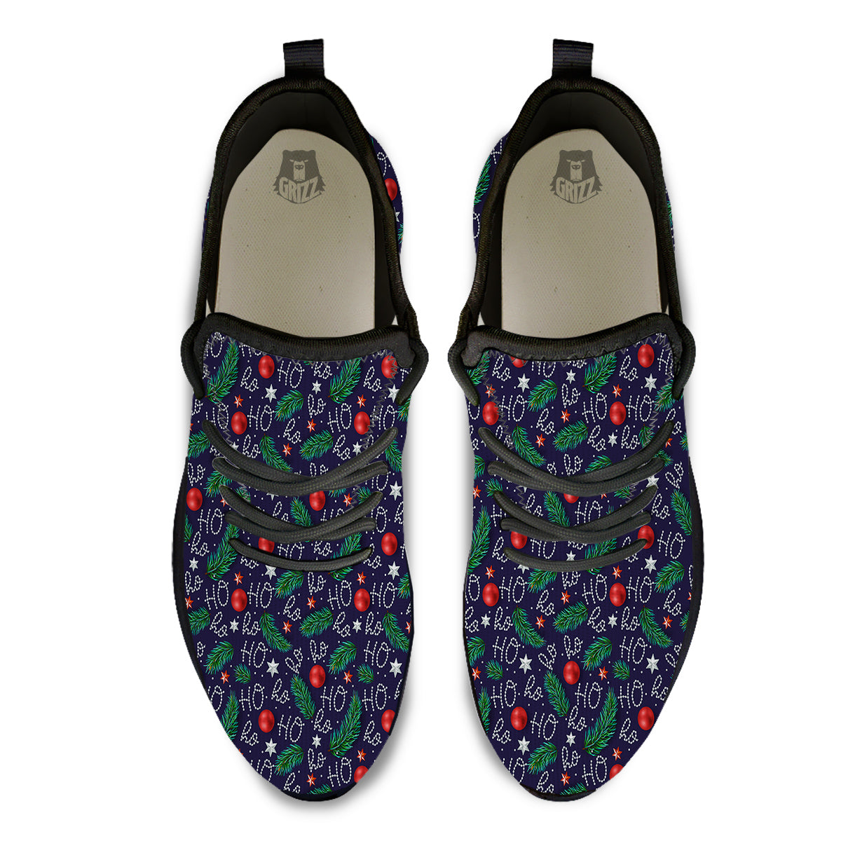 Santa Claus Laugh Christmas Hohoho Print Black Athletic Shoes-grizzshop